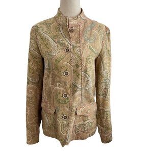 Vintage Coldwater Creek Pastel Paisley Linen Rayon Blend Mandarin Collar Jacket